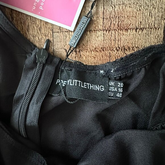 Plus Black Woven One Shoulder Midi Dress Size 16 PrettyLittleThing - Picture 7 of 9